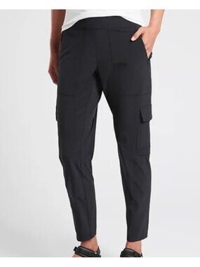 Athleta Chelsea Cargo Pants Dark Gray Mid Rise Tapered Travel Athleisure Size 6